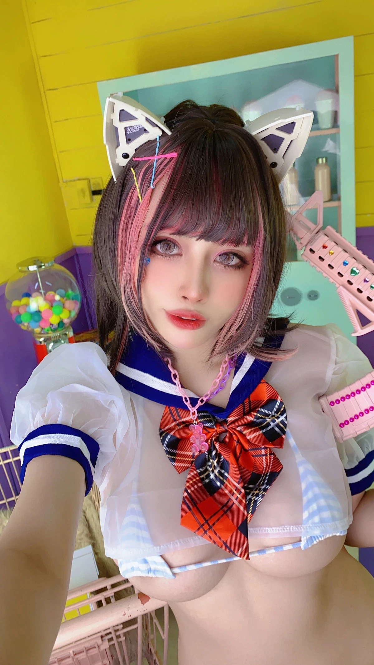 日本性感萝莉Byoru-JK Neko主题性感超短薄透JK制服露三点式内衣秀惹火身材诱惑写真52P