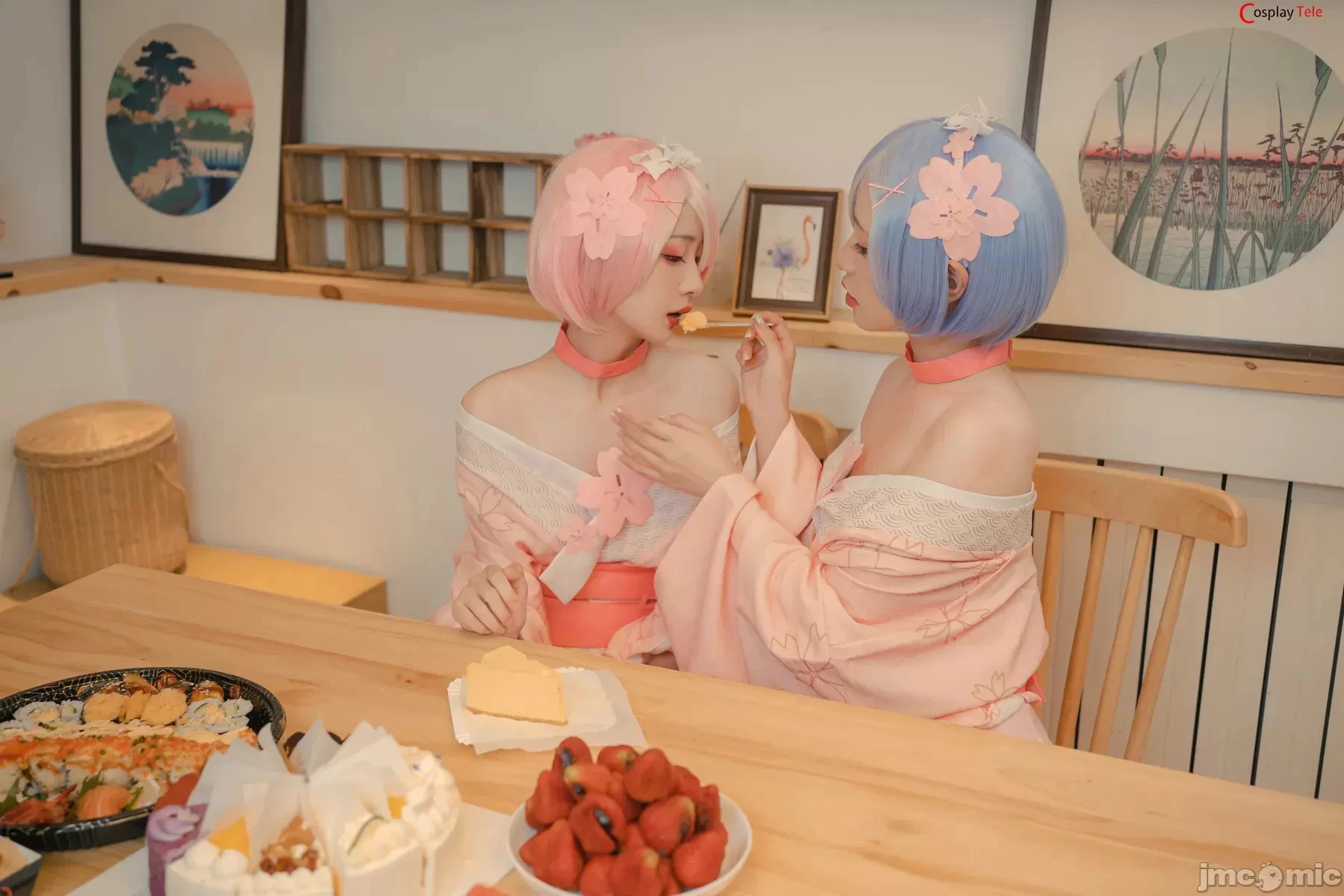 Nekokoyoshi [爆机少女喵小吉] and 金鱼Kinngyo cosplay Rem and Ram – ReZero – Part 2 [100P]