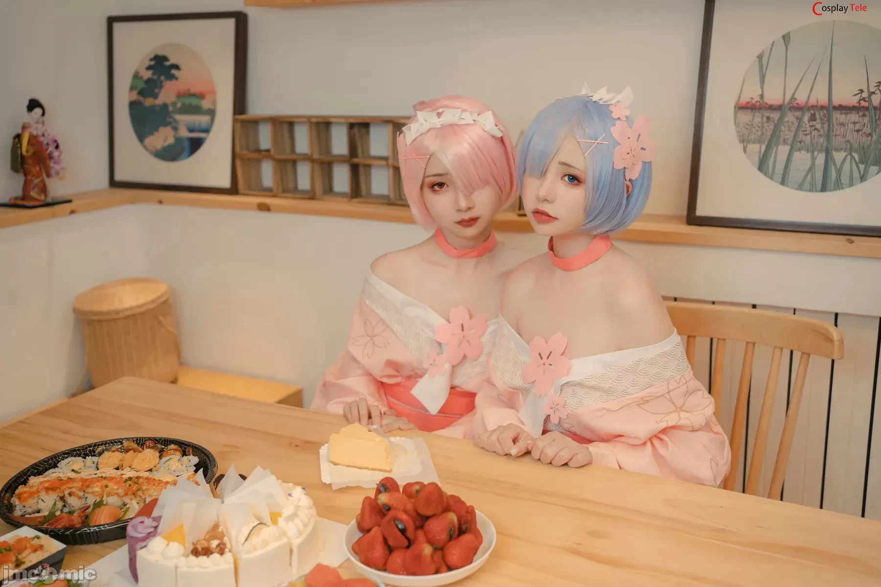 Nekokoyoshi [爆机少女喵小吉] and 金鱼Kinngyo cosplay Rem and Ram – ReZero – Part 2 [100P]