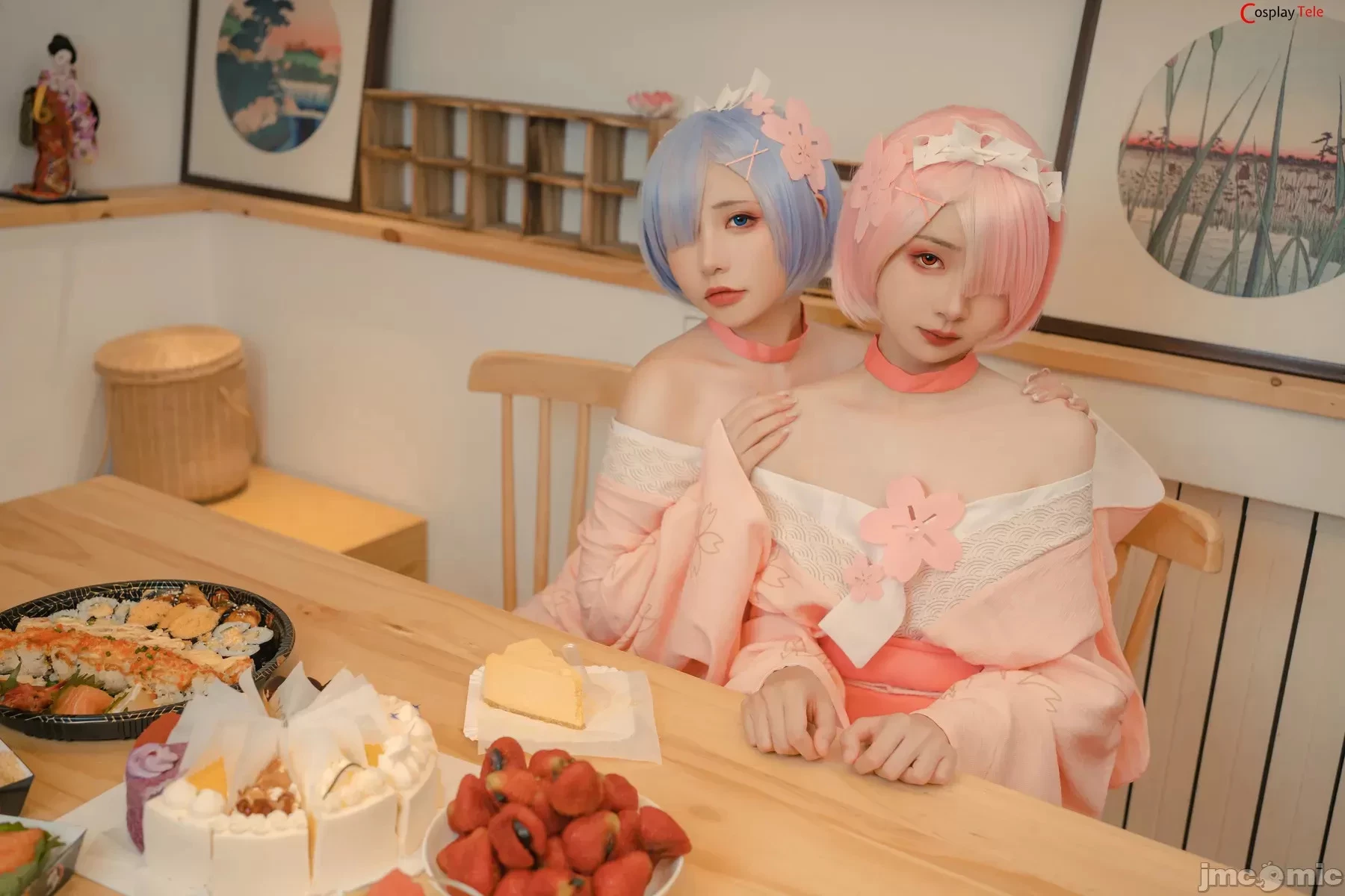 Nekokoyoshi [爆机少女喵小吉] and 金鱼Kinngyo cosplay Rem and Ram – ReZero – Part 2 [100P]