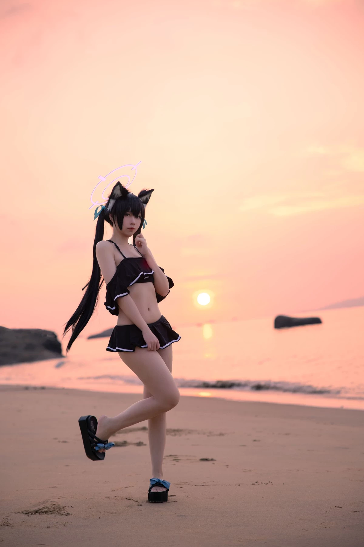 Cosplay G44不會受傷 碧藍檔案 黑見芹香 海邊泳裝