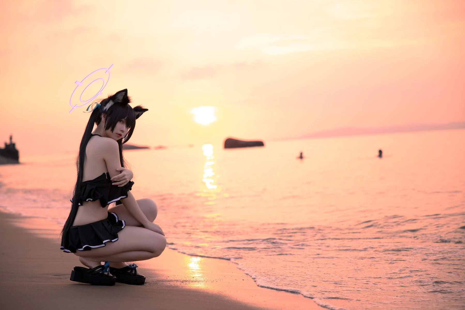 Cosplay G44不會受傷 碧藍檔案 黑見芹香 海邊泳裝