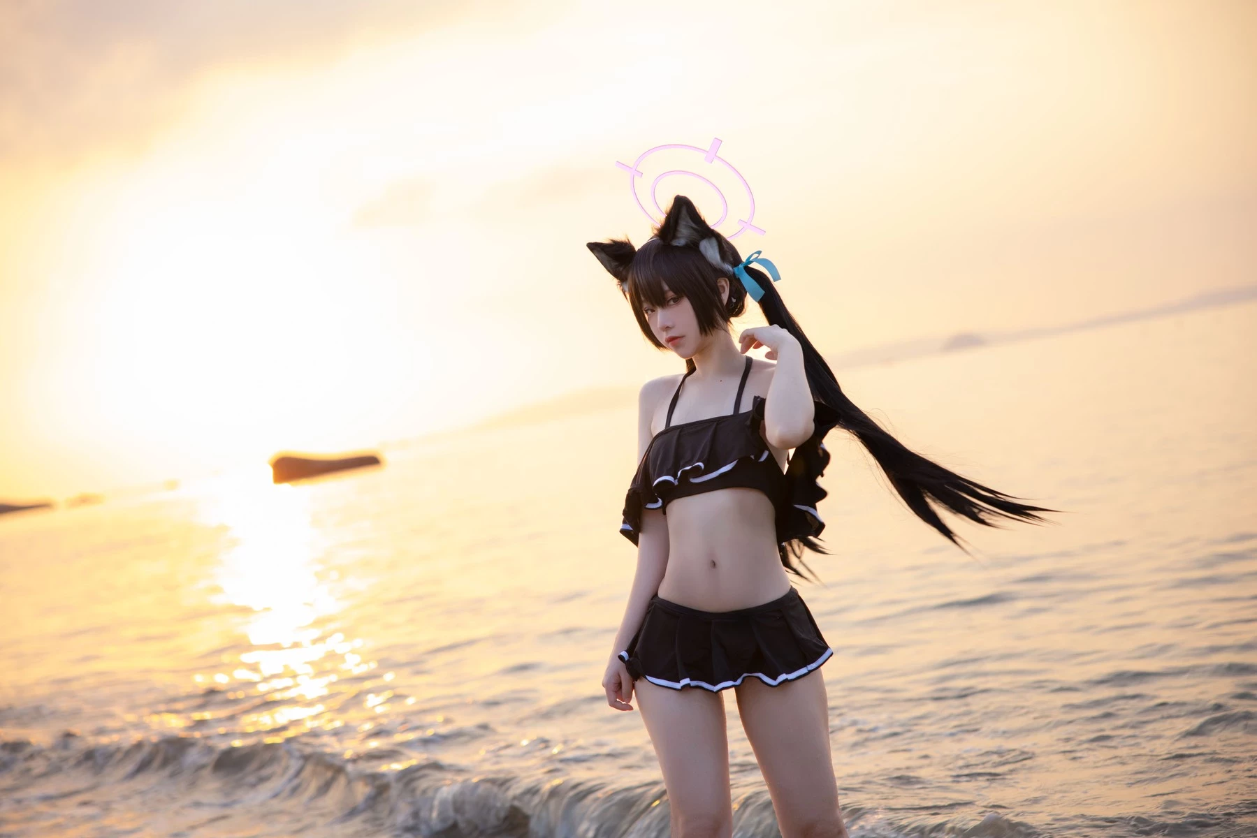 Cosplay G44不會受傷 碧藍檔案 黑見芹香 海邊泳裝